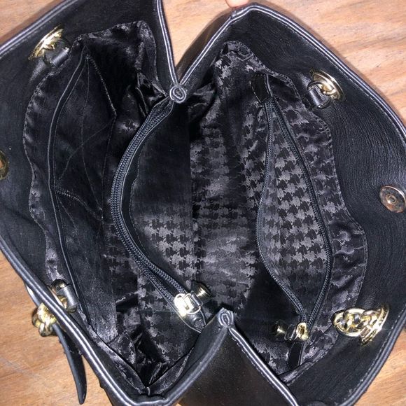 Karl Lagerfeld Black Leather Bow Gold Chain Handbag Purse, MSRP $198 - Picture 7 of 11